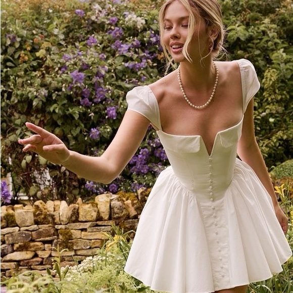 House of Cb ‘Florence’ White Cotton Corset Mini Dress NWT - Picture 1 of 12